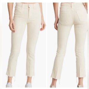 MOTHER denim insider crop step fray jeans 24 chalk it up off white straight leg